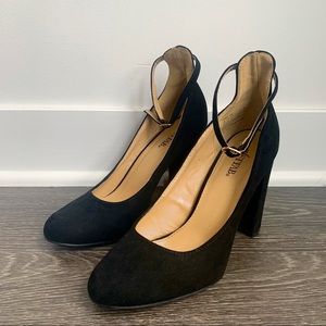 Black block heels with ankle strap